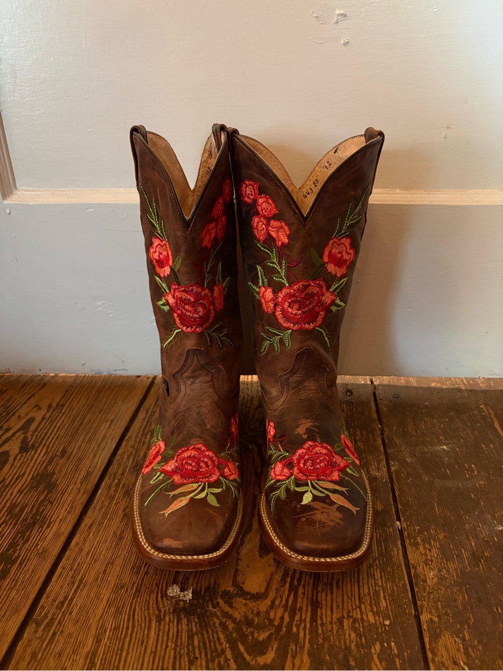 McAllen Brown Floral Embroidered Cowboy Boots. Size unknown (women's 7-8)